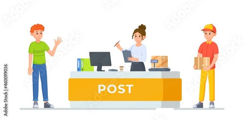 Vector illustration visit post. Post office concept. Picking up a parcel from the post office. Ordering online. 