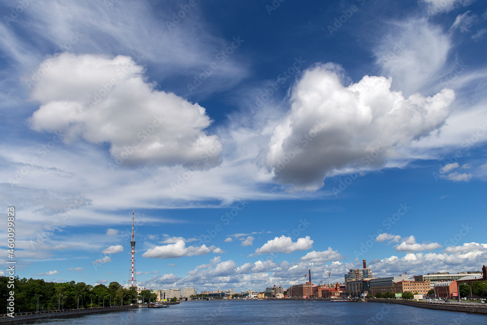 View of the Bolshaya Nevka and the St. Petersburg TV tower. Views of St. Petersburg.