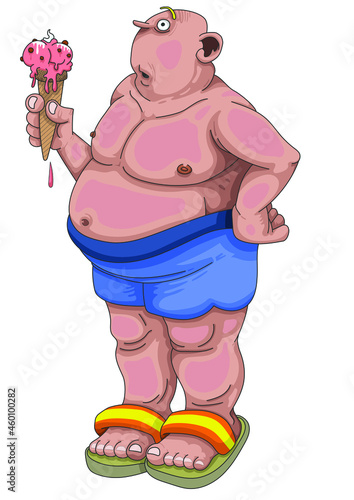 Vacancier dodu qui mange une glace