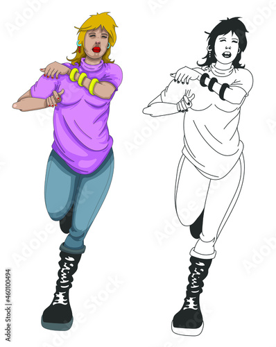 Dessin d'une fille en pantalon qui cour