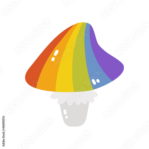 The rainbow mushroom is an LGBTQ symbol. Vector illustration of an isolated mushroom on a white background. A simple flat icon. Happy pride month.