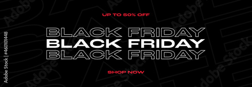Black Friday sale banner vector. Modern sale banner design template for Black Friday with repeated text on black background.