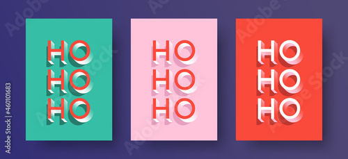 Retro Christmas Card Design Template. Vector Christmas Card Design Set with Trendy 'Ho Ho Ho' Typography in Retro 3D Shaded Style. Editable Design For Christmas Greeting Cards, Invitation, Postcard.