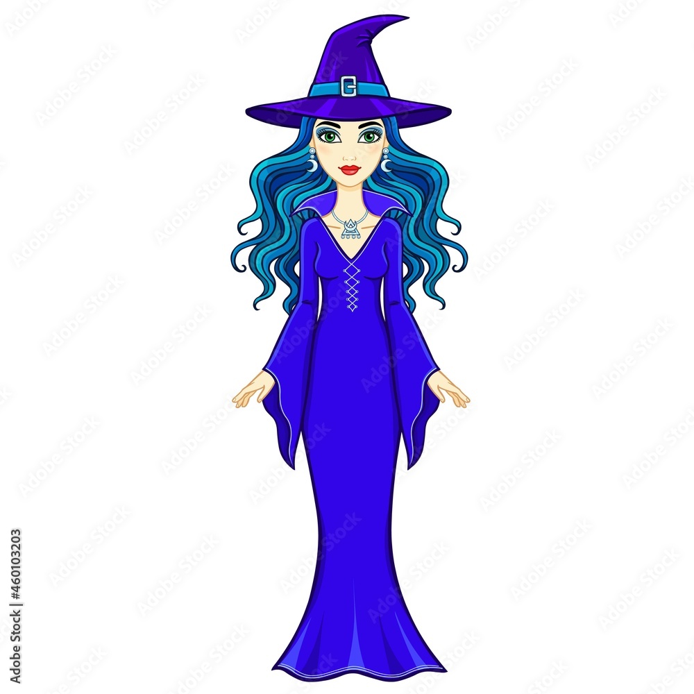 Animation beautiful witch. Vector illustration isolated on a white background. Animation beautiful witch. Vector illustration isolated on a white background.