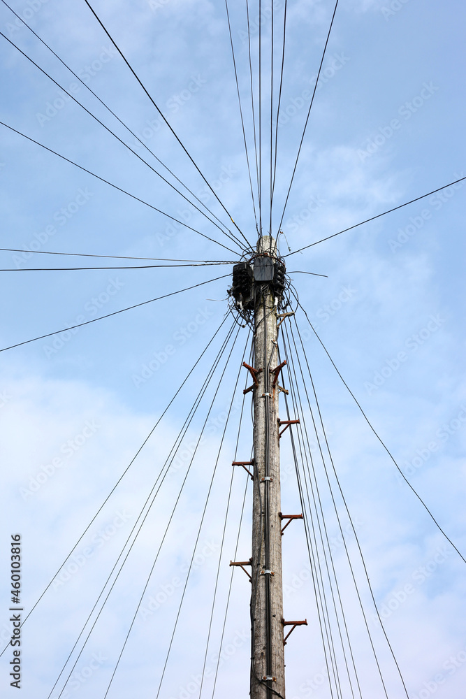 Abstract shot of phone line cables and telegraph pole. Abstract shot of phone line cables and telegraph pole.