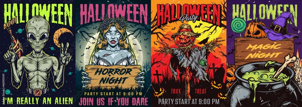 Halloween party colorful vintage posters