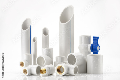 UPVC  CPVC Fittings for polypropylene pipes. Elements for pipelines. plastic piping elements. They are designed for connecting pipes. Concept sale of polypropylene fittings.