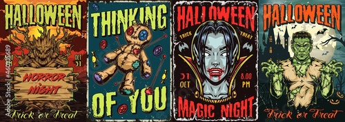 Happy Halloween colorful vintage posters