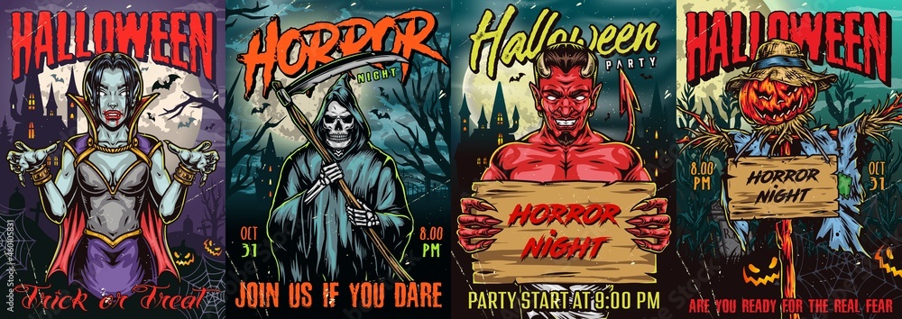 Halloween colorful vintage posters