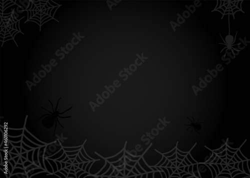 Black neutral Halloween background with spiderweb graphic. Simple dark vector design with cobweb bottom border and corner decoration for party invitation, card, shop banner or flyer.