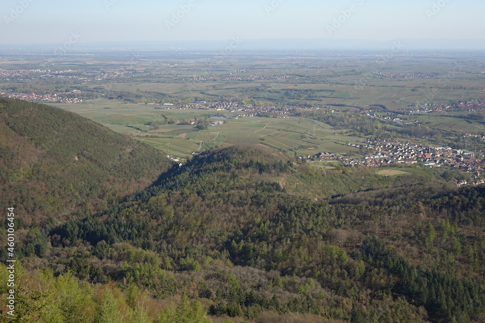 Scenic view from Orensfels outlook point to the south east over the Rhine valley, Frankweiler, Germany Scenic view from Orensfels outlook point to the south east over the Rhine valley, Frankweiler, Germany