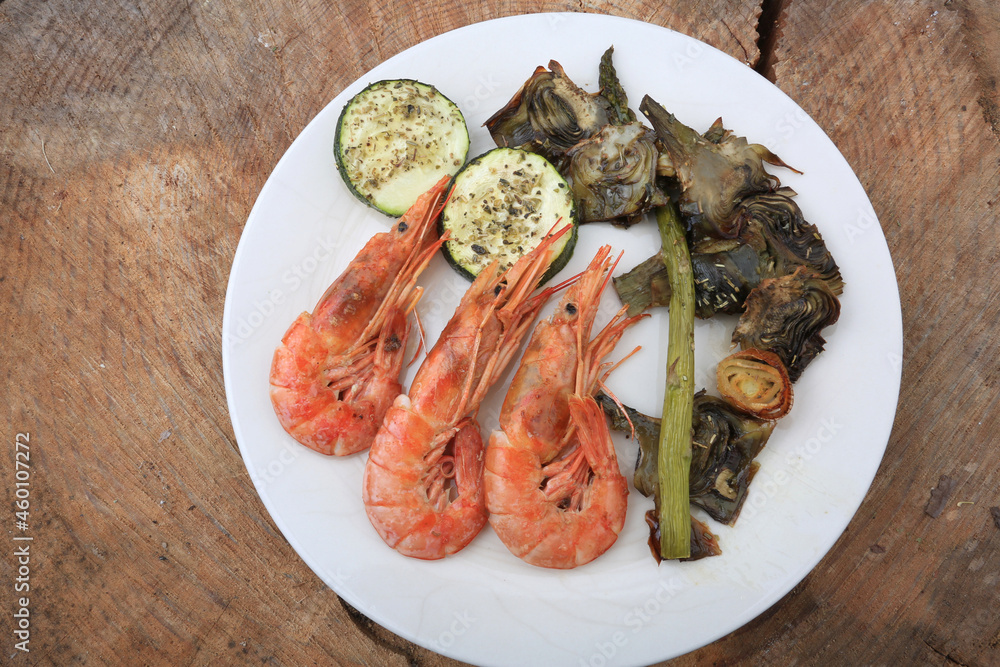 red Prawns with vegetables assorted red Prawns with vegetables assorted