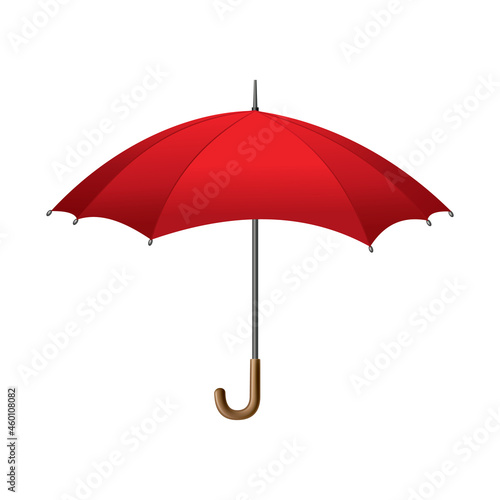 Red umbrella. Isolated on white background. Parasol opened. Hand-held rain or windbreak protection