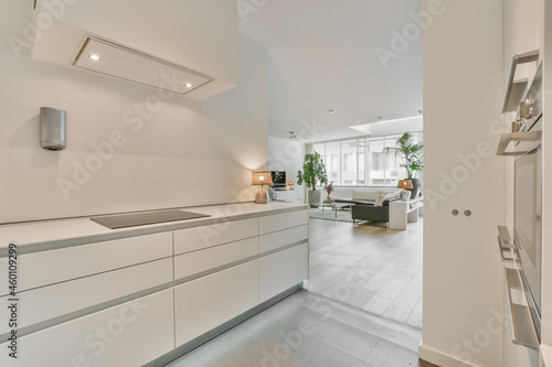 Modern kitchen interior with extractor chimney at home