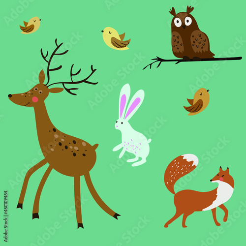 set of funny  forest animals