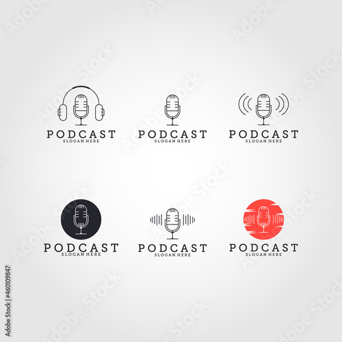 podcast symbol Microphone line art vector logo illustration design