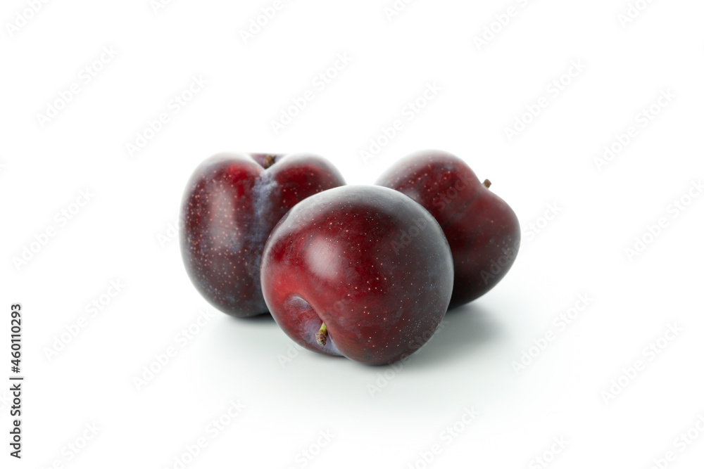 Plums isolated on white background, close up