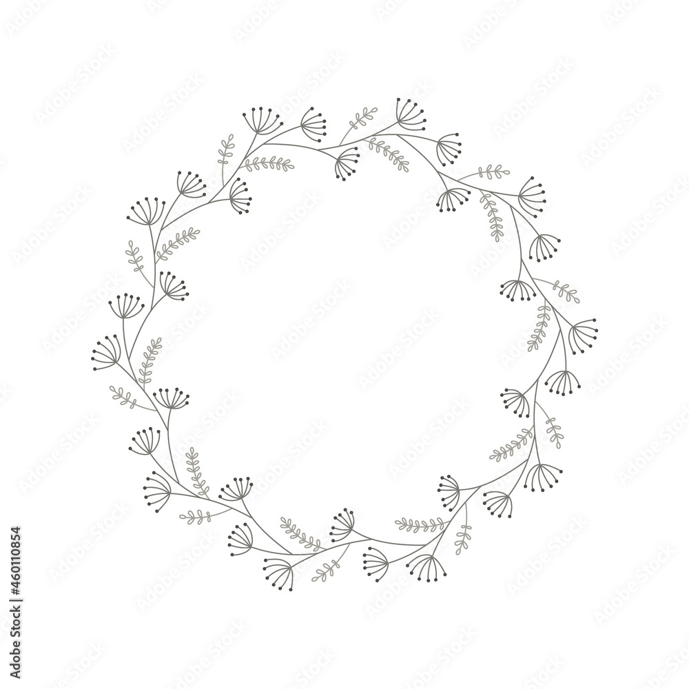 Vector wreath of plant branches. Round frame with place for text isolated on white background