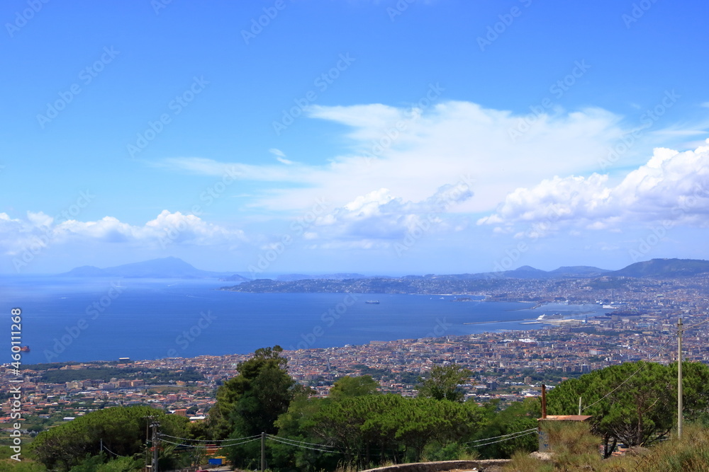 Visiting Naples, view over the gulf and city from far away