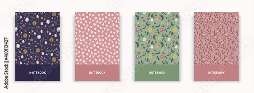 Collection 4 flowers notebook cover design page repeat pattern. pink green blue