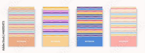 Collection 4 notebook striped stripes cover design page repeat pattern. orange blue yellow purple