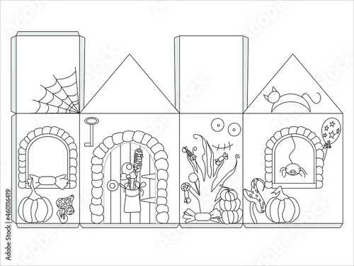 Paper house model Halloween illustration vector. Entertainment for children. Origami