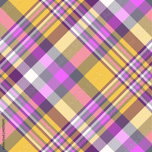 Seamless madras plaid pattern in purple, gray and orange. Diagonal print.  photo