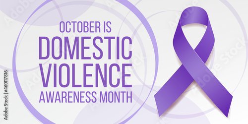 Domestic Violence Awareness Month concept.  Banner for with  purple ribbon awareness and text.  Vector illustration.