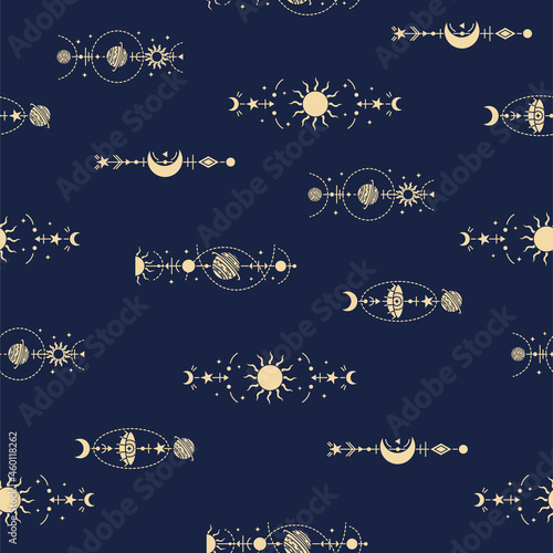 Vector magic seamless pattern with mystery symbols. Magical background