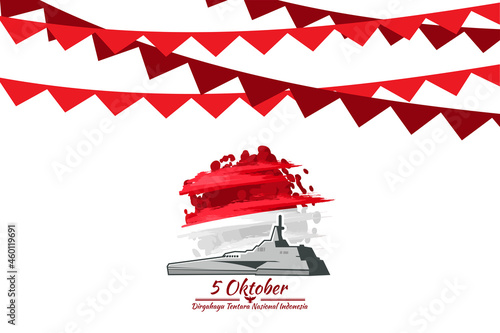 Translation: October 5, Long live Indonesian National Armed Forces! vector illustration. Suitable for greeting card, poster and banner.