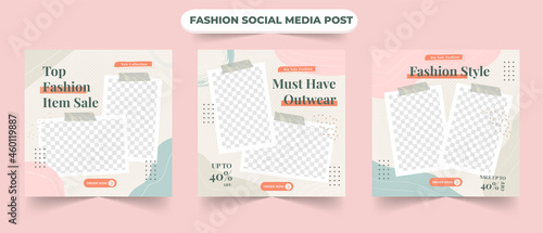 Set of fully editable social media post feed square puzzle frame banner blog for fashion sale promotion ads template