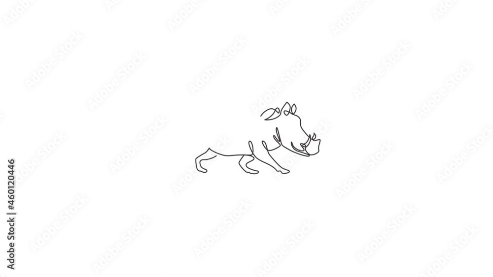 Animated self drawing of single continuous line draw wild common warthog for company logo. Saharan Africa pig mascot concept for national conservation park icon. Full length one line animation. Animated self drawing of single continuous line draw wild common warthog for company logo. Saharan Africa pig mascot concept for national conservation park icon. Full length one line animation.