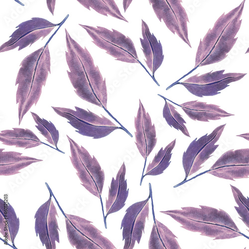 Watercolor seamless pattern with vintage leaves. Beautiful botanical print with colorful foliage for decorative design. Bright spring or summer background. Vintage wedding decor. Textile design.  © Natallia Novik