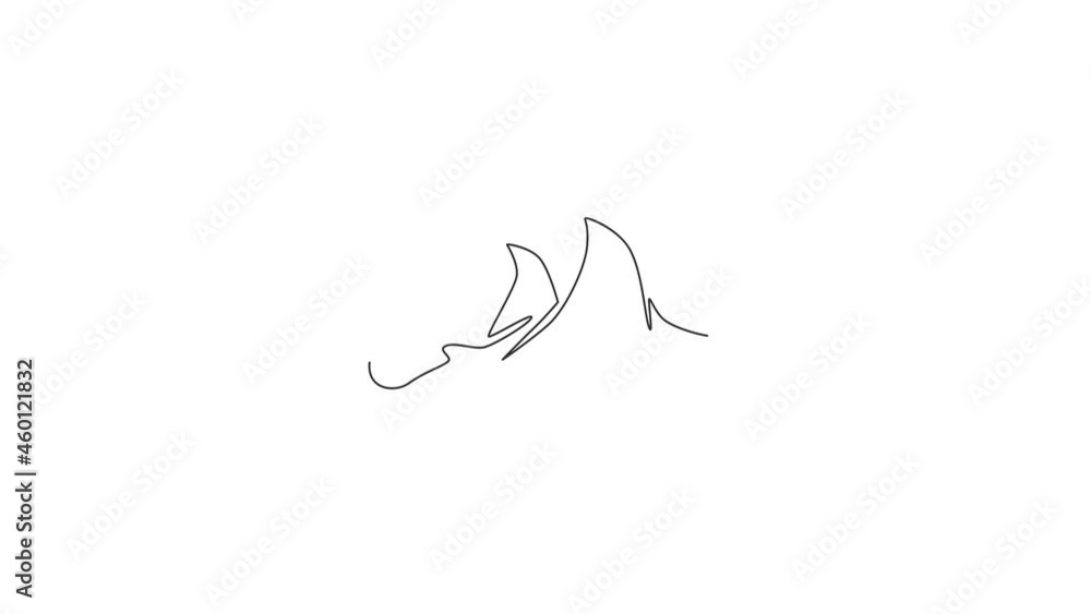 Animated self drawing of single continuous line drawing of adorable stingray for logo nautical identity. Sea ray fish mascot concept for aquatic show icon. Full length one line animation illustration. Animated self drawing of single continuous line drawing of adorable stingray for logo nautical identity. Sea ray fish mascot concept for aquatic show icon. Full length one line animation illustration.