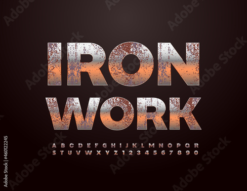 Vector creative Logo Iron Work. Creative grungy Font. Metallic Letters and Numbers