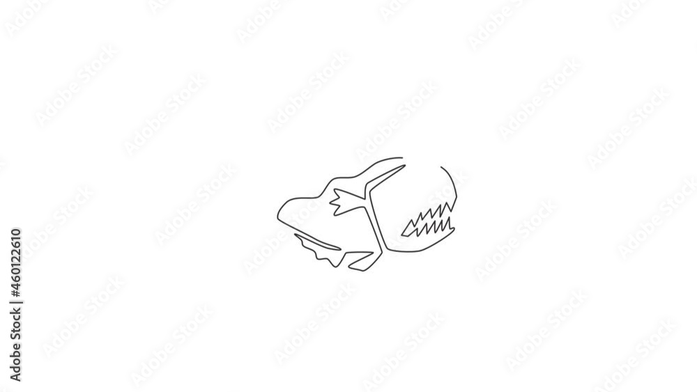 Animated self drawing of one continuous line draw dangerous piranha for logo identity. Monster fish mascot concept for dangerous river sign icon. Full length single line animation illustration. Animated self drawing of one continuous line draw dangerous piranha for logo identity. Monster fish mascot concept for dangerous river sign icon. Full length single line animation illustration.