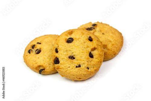 Chocolate chip cookie isolated on white background.