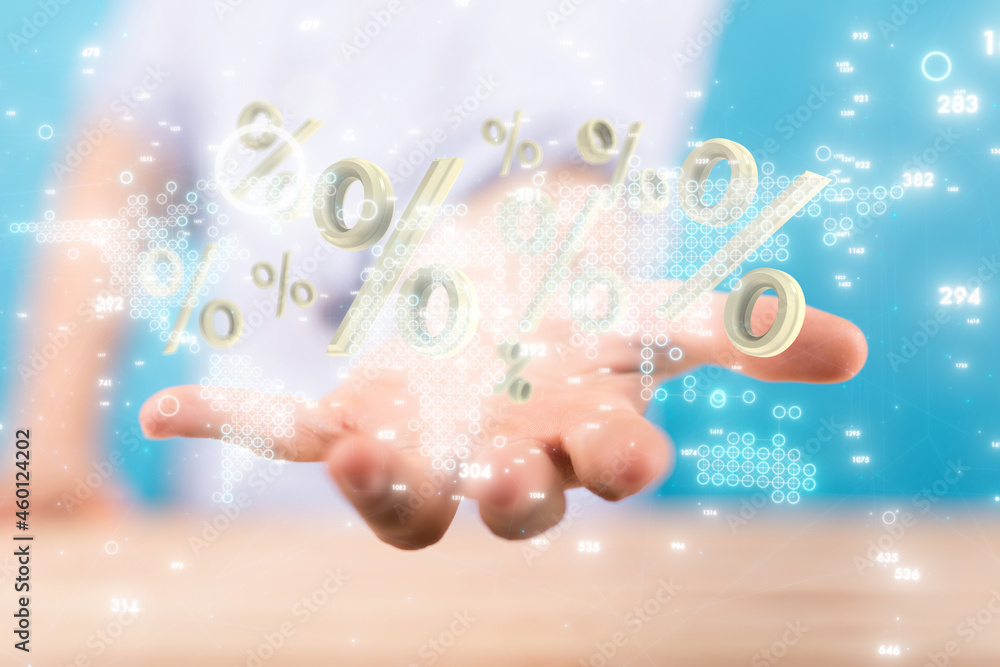 percent shopping digital in hand 3d.. percent shopping digital in hand 3d..