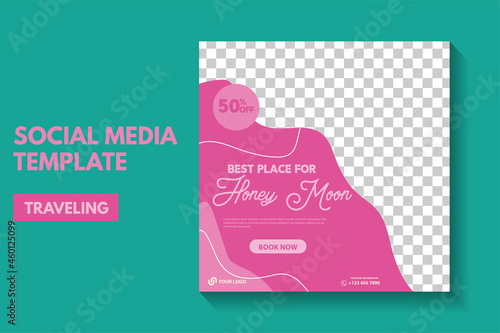 modern Holiday travel social media post template, honeymoon post design, Traveling social media post, new adventure post template