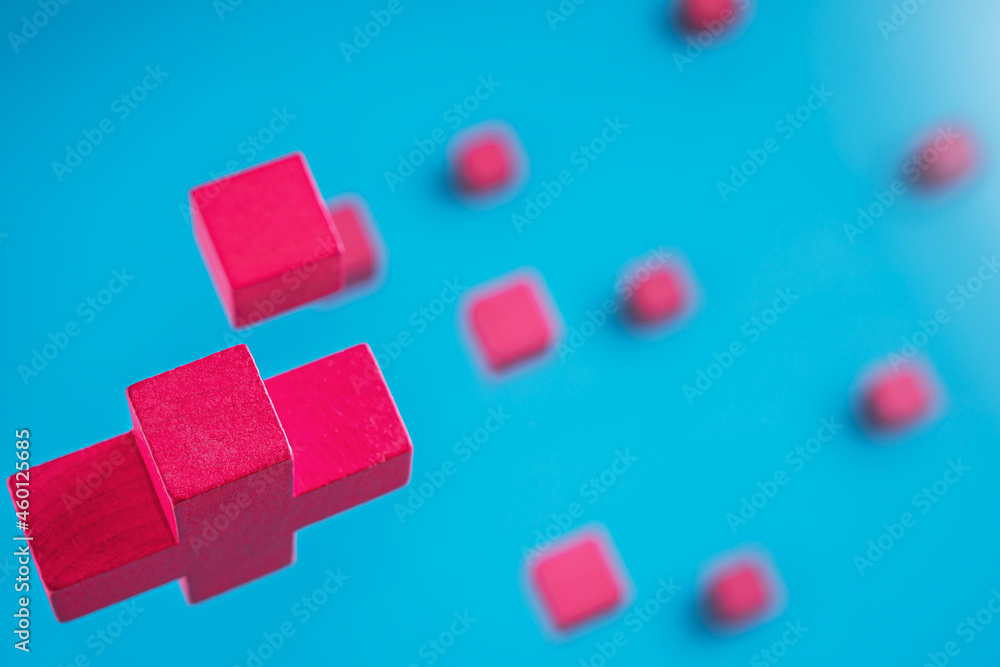 Pink cubes on blue background.