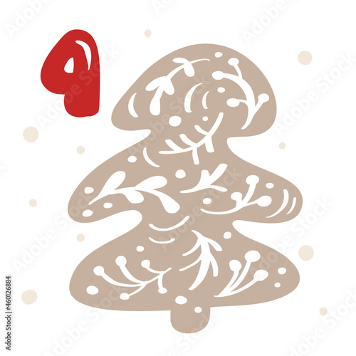 Winter vector Illustration of nordic fir tree. Christmas Advent calendar twenty five days before holiday xmas, four Day. cute scandinavian hand drawn