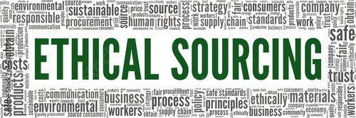 Ethical sourcing vector illustration word cloud isolated on white background.