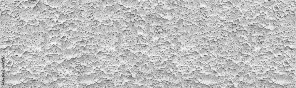 Obraz premium Gray rough concrete wall panoramic texture. Textured cement plaster surface panorama. Grey backdrop. Wide grunge abstract background
