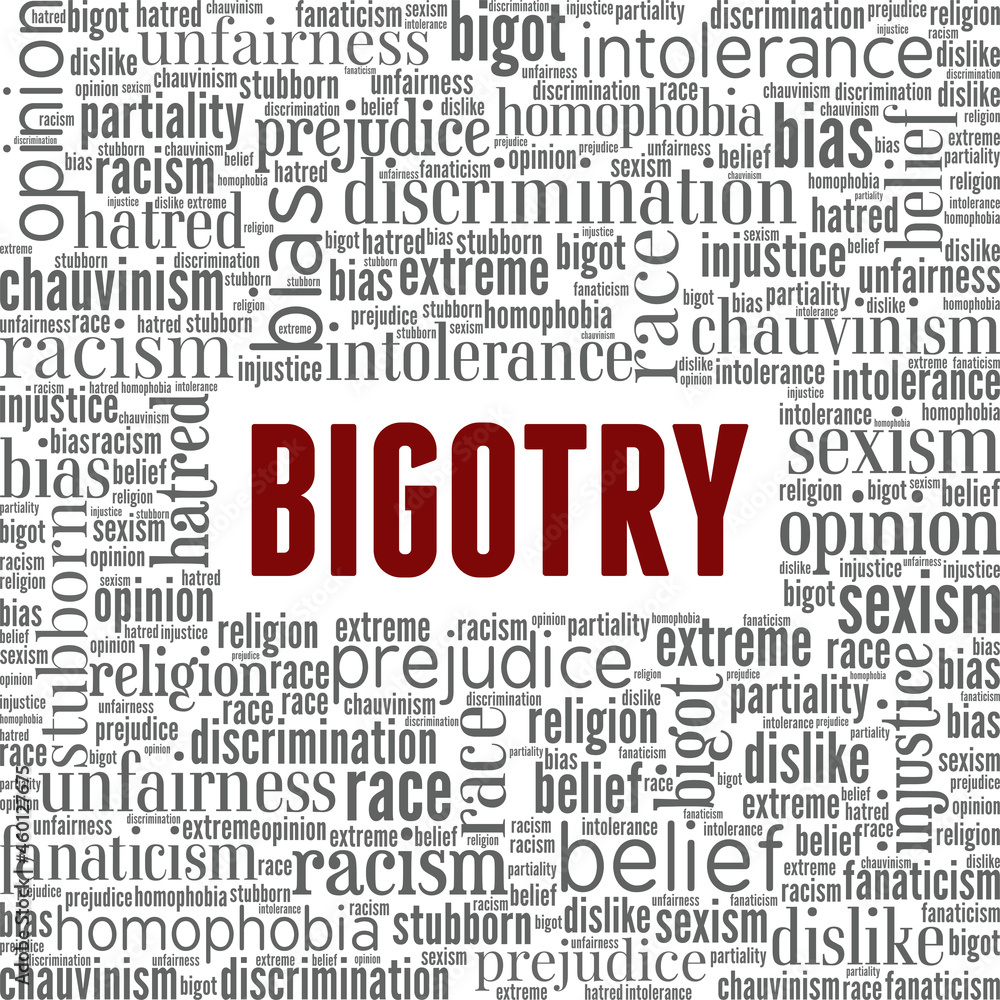 Bigotry vector illustration word cloud isolated on white background.