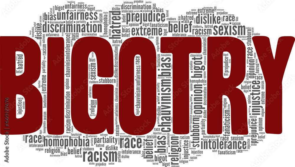 Fototapeta premium Bigotry vector illustration word cloud isolated on white background.