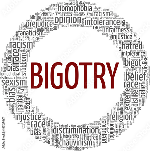 Bigotry vector illustration word cloud isolated on white background.