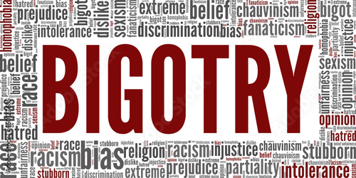 Bigotry vector illustration word cloud isolated on white background.