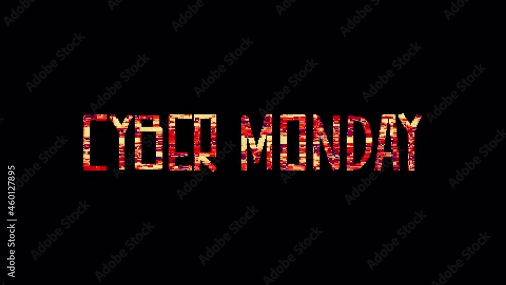 4K Glitch word of CYBER MONDAY Title 3D Illustration isolated using alpha channel Quick time Prores 4444 encode. red shine lighting of glitch CYBER MONDAY loop animation concept on black creative back 4K Glitch word of CYBER MONDAY Title 3D Illustration isolated using alpha channel Quick time Prores 4444 encode. red shine lighting of glitch CYBER MONDAY loop animation concept on black creative back
