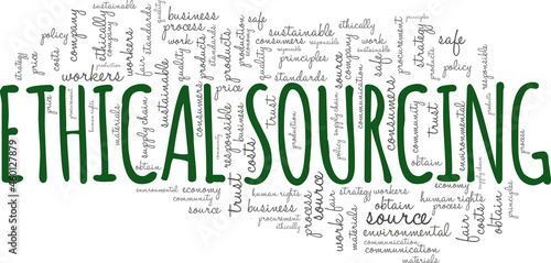 Ethical sourcing vector illustration word cloud isolated on white background.