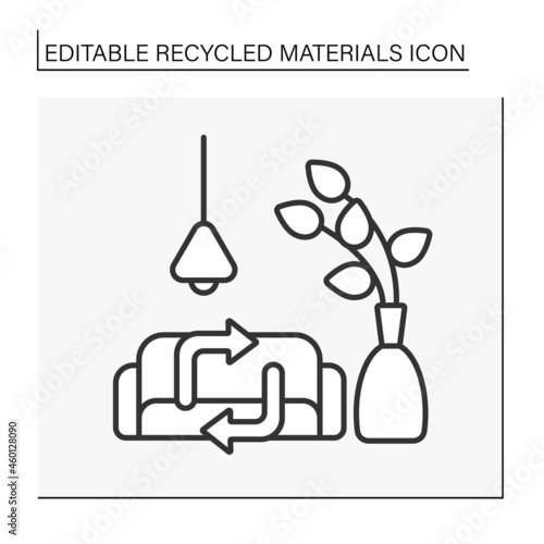  Ecology line icon. Eco interior design. Reusable furniture. Recycled materials concept. Isolated vector illustration. Editable stroke